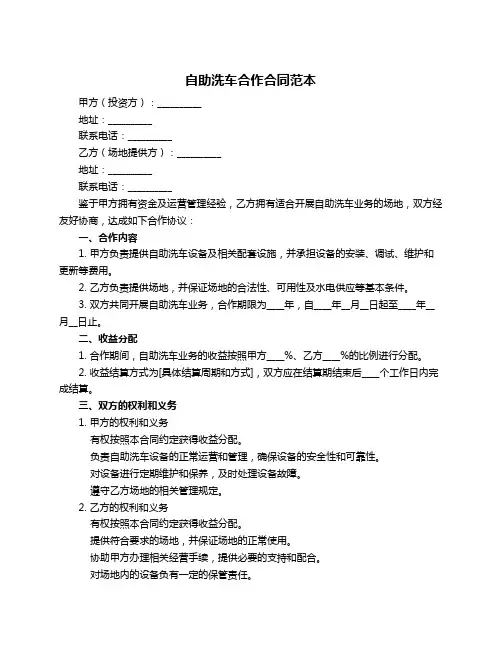 自助洗车合作合同范本