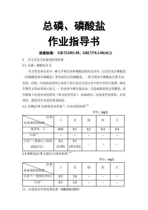 总磷、磷酸盐作业指导书10页word文档