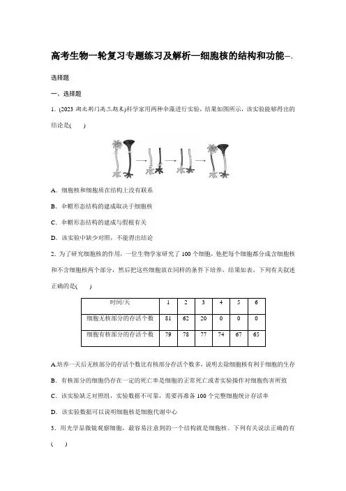 高考生物一轮复习专题练习及解析—细胞核的结构和功能