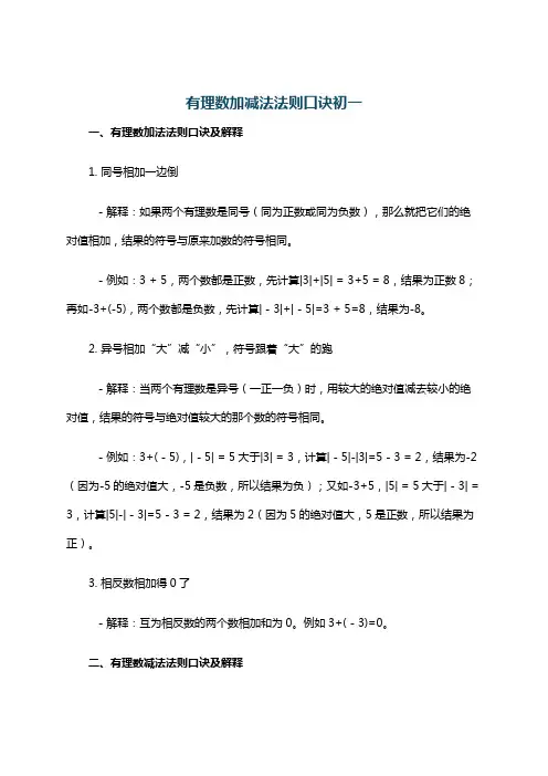 有理数加减法法则口诀初一