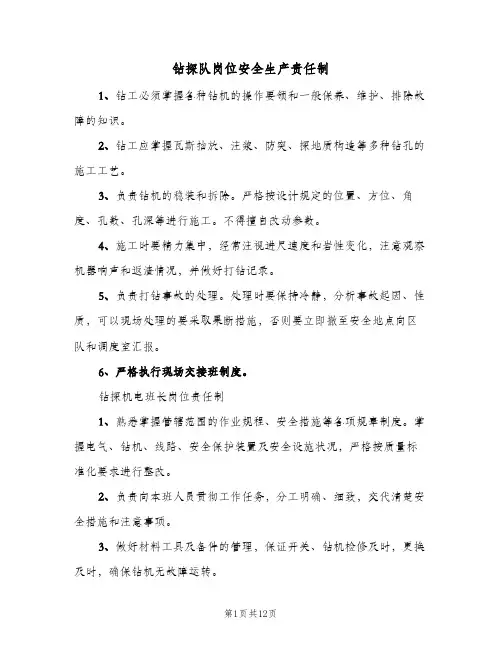 钻探队岗位安全生产责任制(六篇)