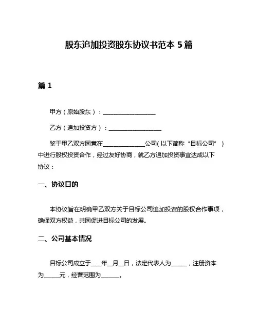 股东追加投资股东协议书范本5篇