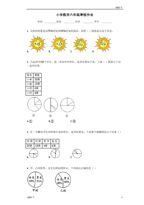 2022-2023学年上学期小学数学六年级寒假作业   (7) 含解析