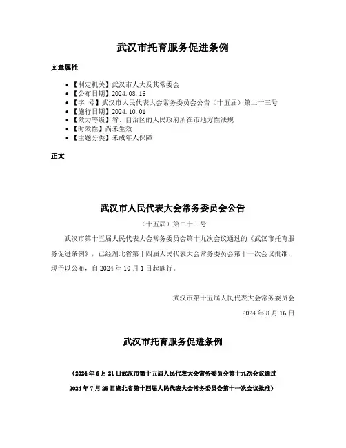 武汉市托育服务促进条例