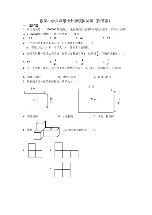 数学小学六年级小升初模拟试题(附答案)