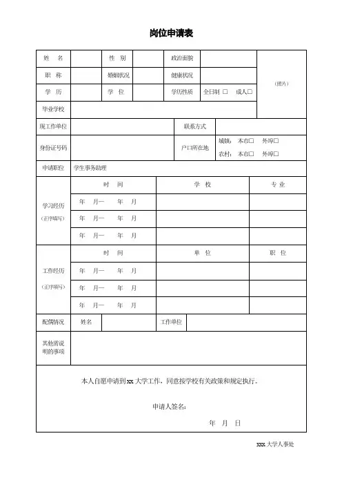 岗位申请表