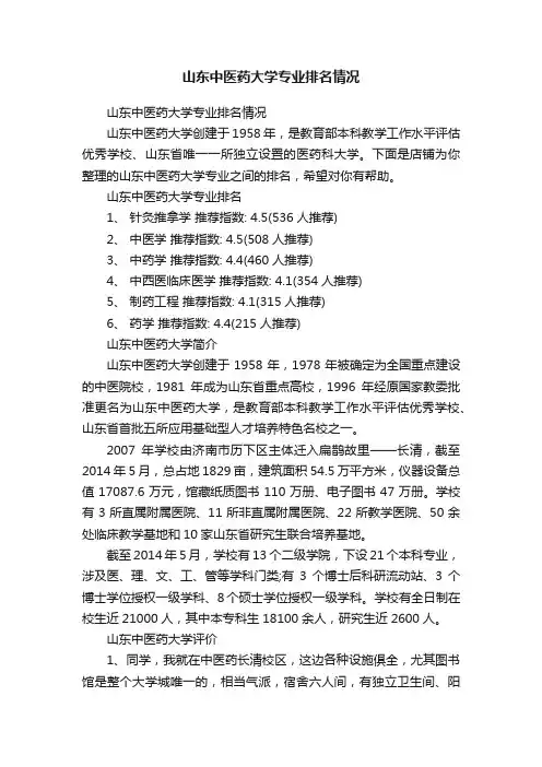 山东中医药大学专业排名情况