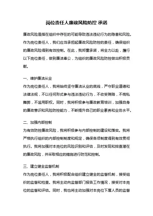 岗位责任人廉政风险防控 承诺