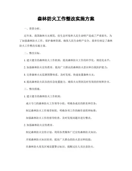 森林防火工作整改实施方案
