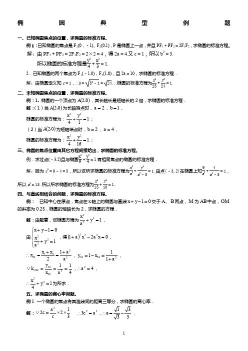 椭圆、双曲线。抛物线典型例题整理