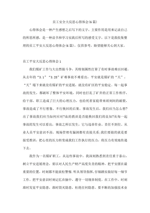 员工安全大反思心得体会(6篇)