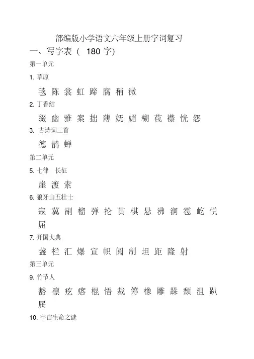 2020年最新部编版小学语文六年级上册期末字词专项复习试题(全套)