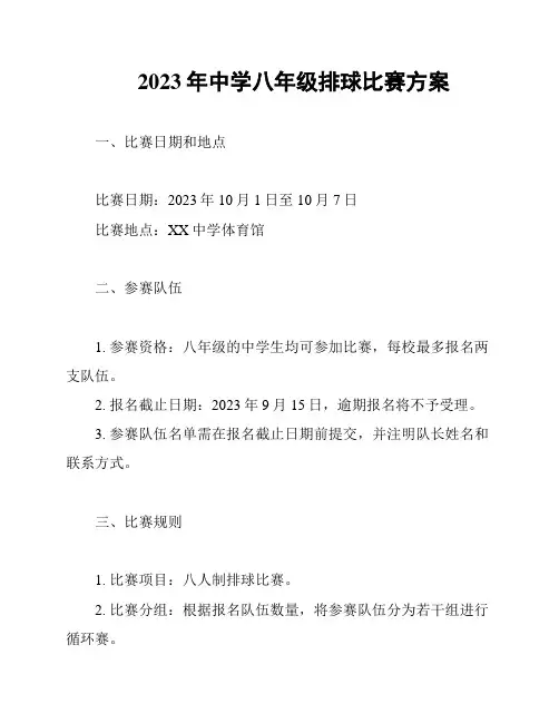 2023年中学八年级排球比赛方案
