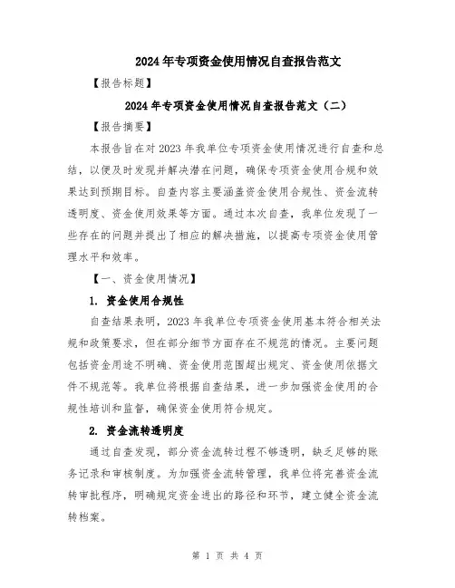 2024年专项资金使用情况自查报告范文