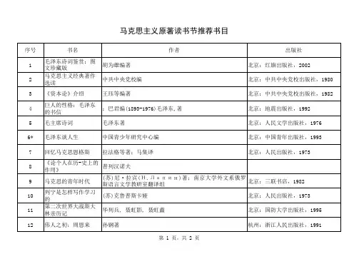 马克思主义原著读书节推荐书目