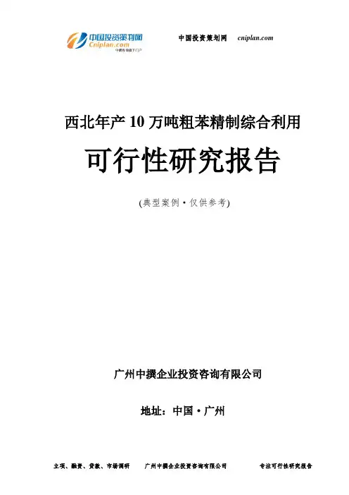 西北年产10万吨粗苯精制综合利用可行性研究报告-广州中撰咨询