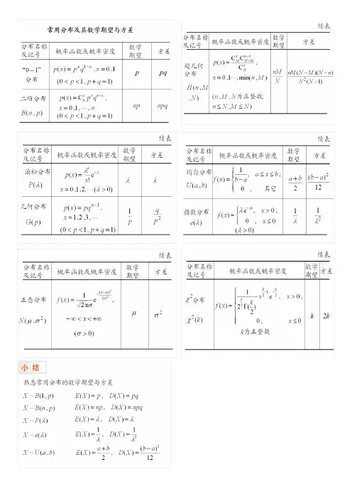 常用分布函数的数学期望与方差及级数
