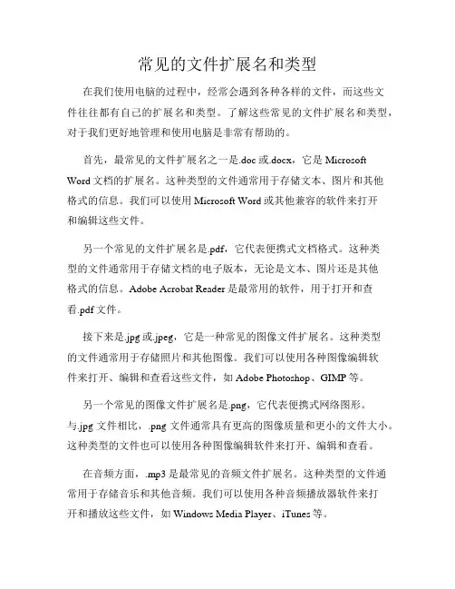 常见的文件扩展名和类型