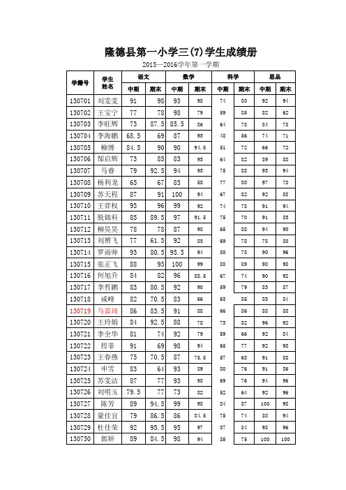 三年级期末成绩