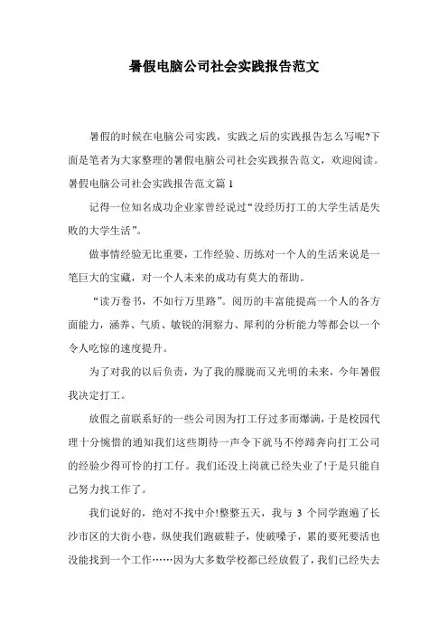 暑假电脑公司社会实践报告范文
