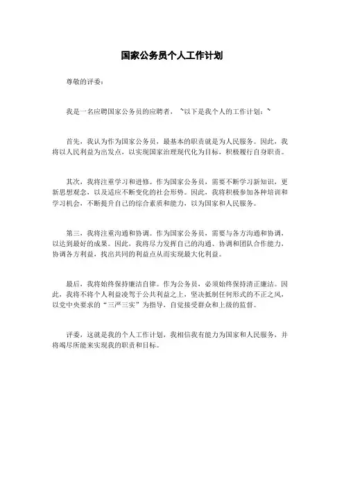国家公务员个人工作计划