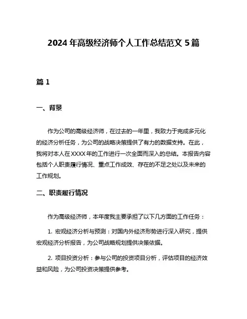 2024年高级经济师个人工作总结范文5篇