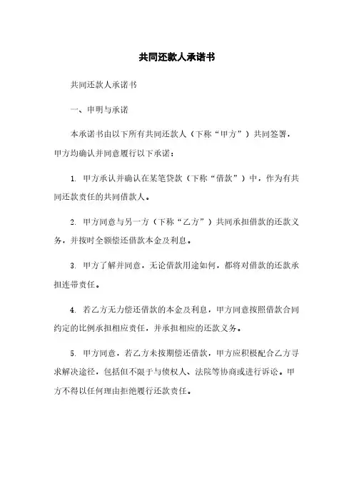 共同还款人承诺书