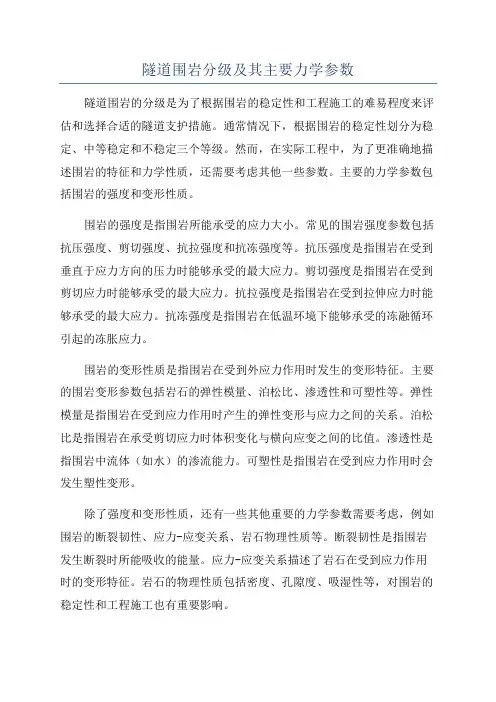 隧道围岩分级及其主要力学参数