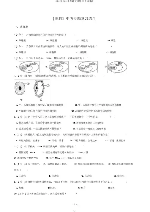 初中生物中考专题复习练习《-细胞》