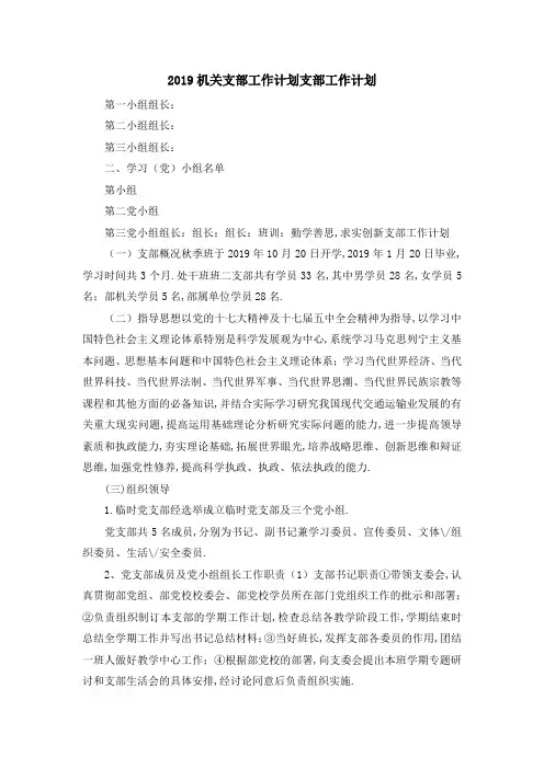 2019机关支部工作计划 支部工作计划 精品