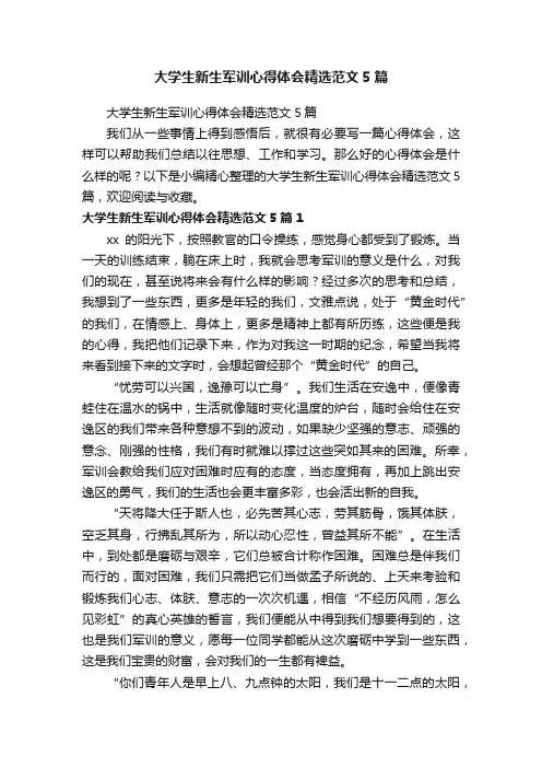 大学生新生军训心得体会精选范文5篇