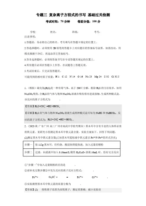 专题三 复杂离子方程式的书写(专练)(解析版)