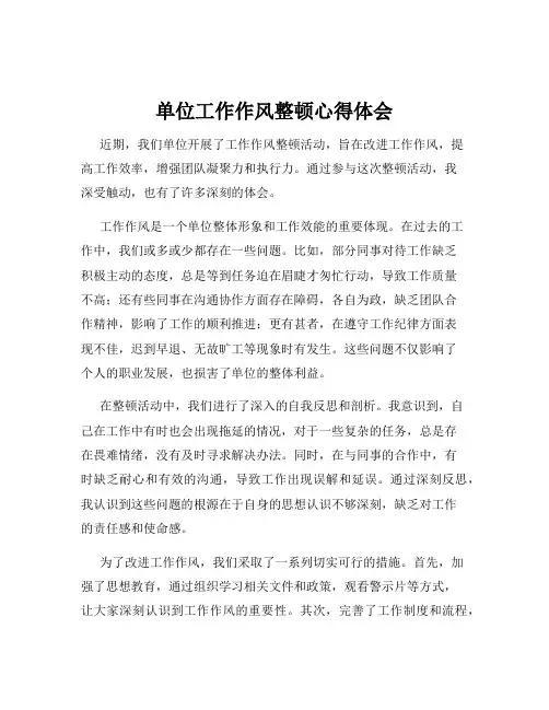 单位工作作风整顿心得体会
