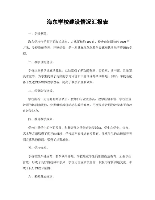 海东学校建设情况汇报表