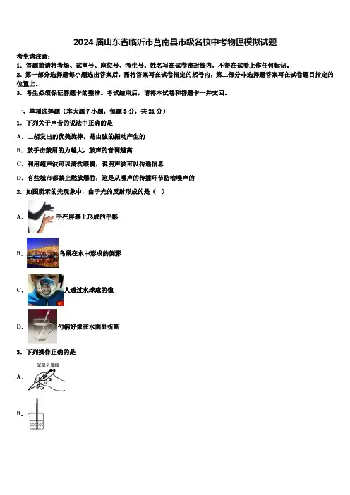 2024届山东省临沂市莒南县市级名校中考物理模拟试题含解析