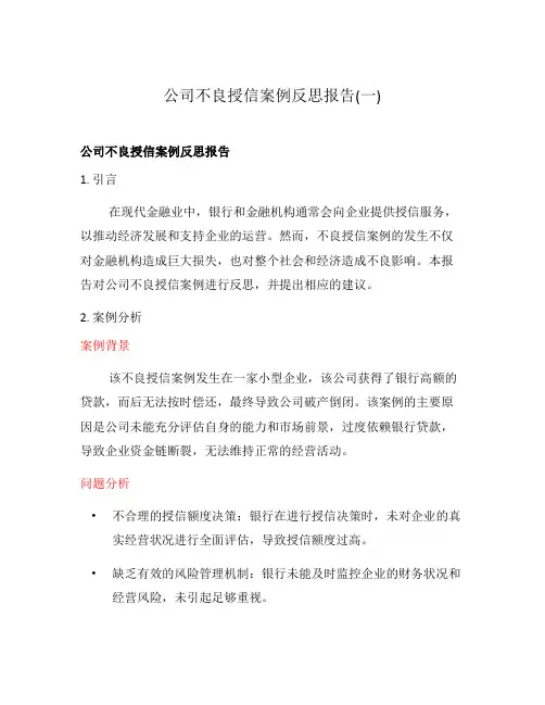 公司不良授信案例反思报告(一)