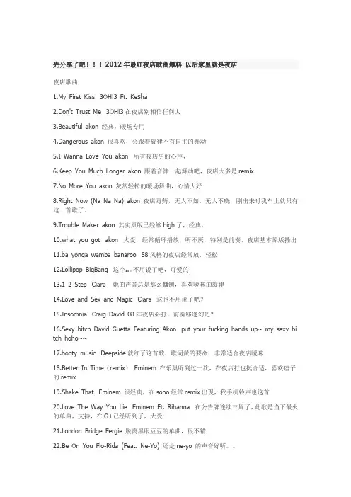 2012年最红夜店歌曲爆料