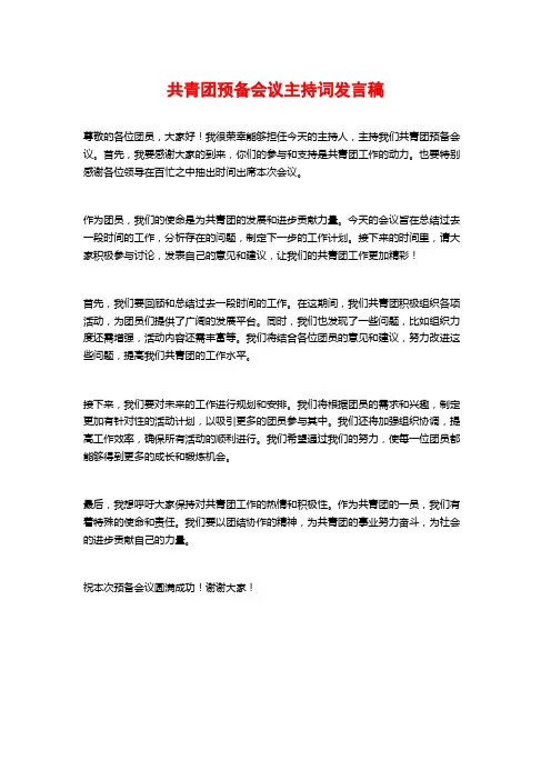 共青团预备会议主持词发言稿