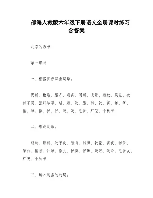 部编人教版六年级下册语文全册课时练习含答案