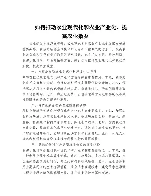如何推动农业现代化和农业产业化、提高农业效益