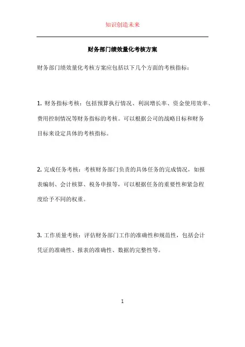 财务部门绩效量化考核方案
