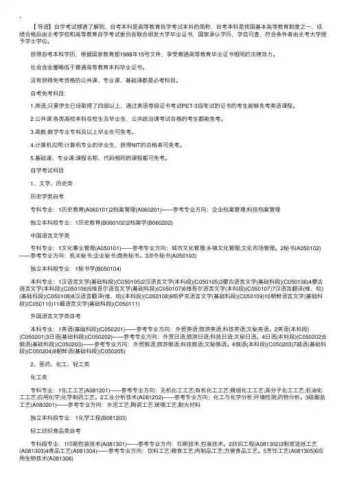 2018自考专业科目一览表