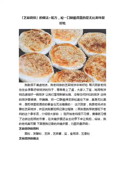「芝麻烧饼」的做法+配方，咬一口酥脆得真的是无比美味很好吃