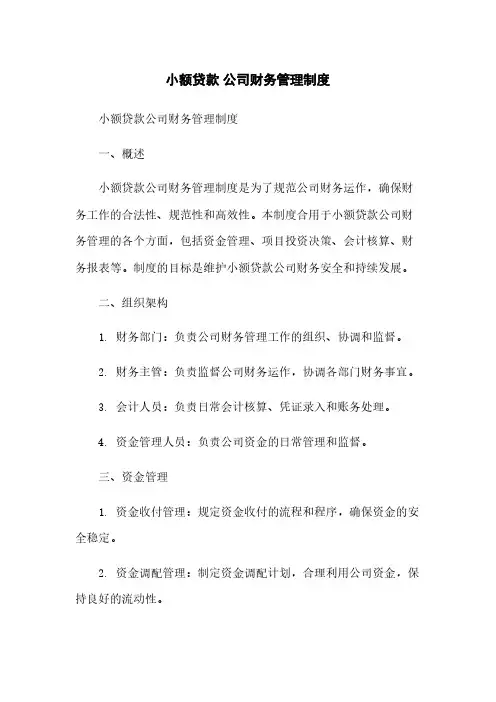 小额贷款 公司财务管理制度