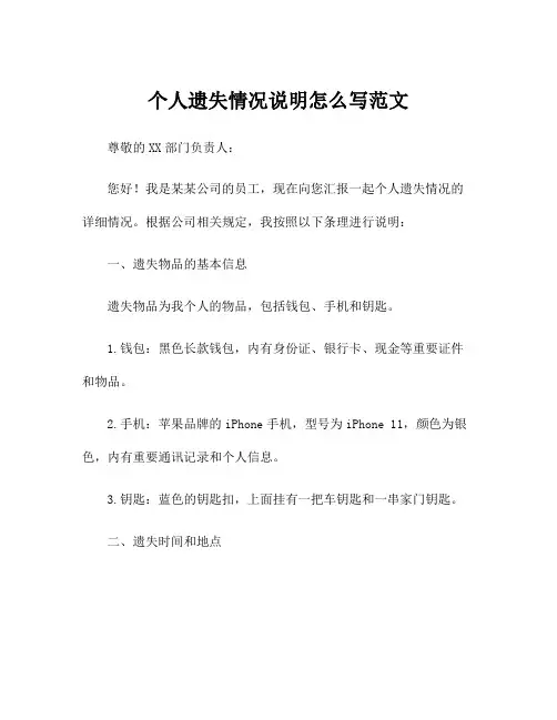 个人遗失情况说明怎么写范文