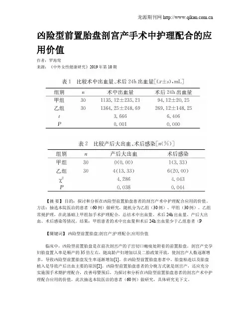 凶险型前置胎盘剖宫产手术中护理配合的应用价值
