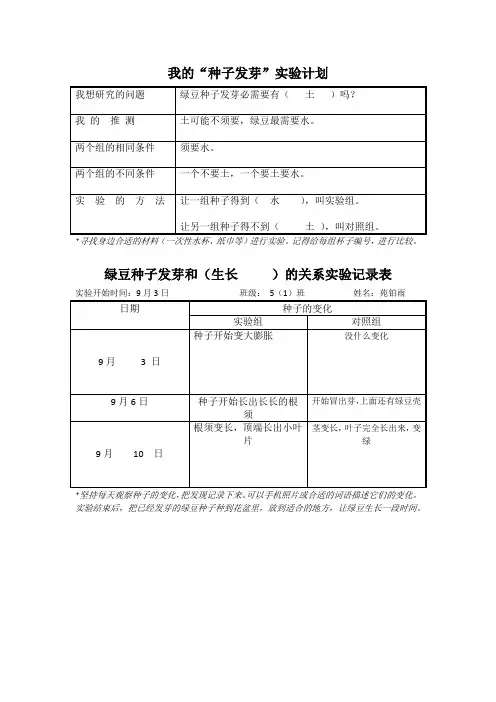 种子发芽实验记录