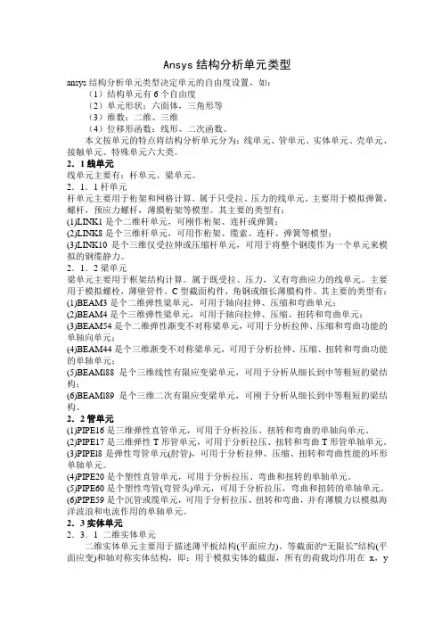 ansys结构分析单元类型总结
