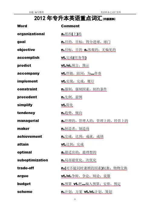 2012年专升本英语重点词汇