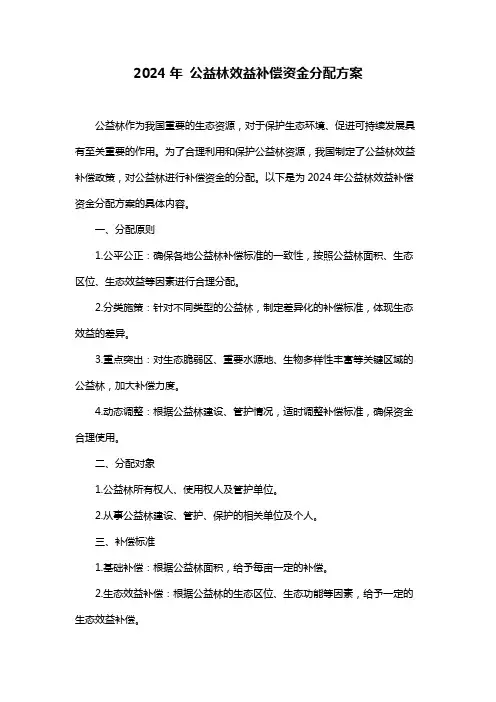 2024年 公益林效益补偿资金分配方案